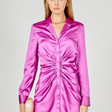 Satin Ruched Long-Sleeve Mini Dress