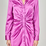 Satin Ruched Long-Sleeve Mini Dress