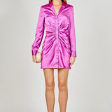 Satin Ruched Long-Sleeve Mini Dress