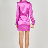 Satin Ruched Long-Sleeve Mini Dress