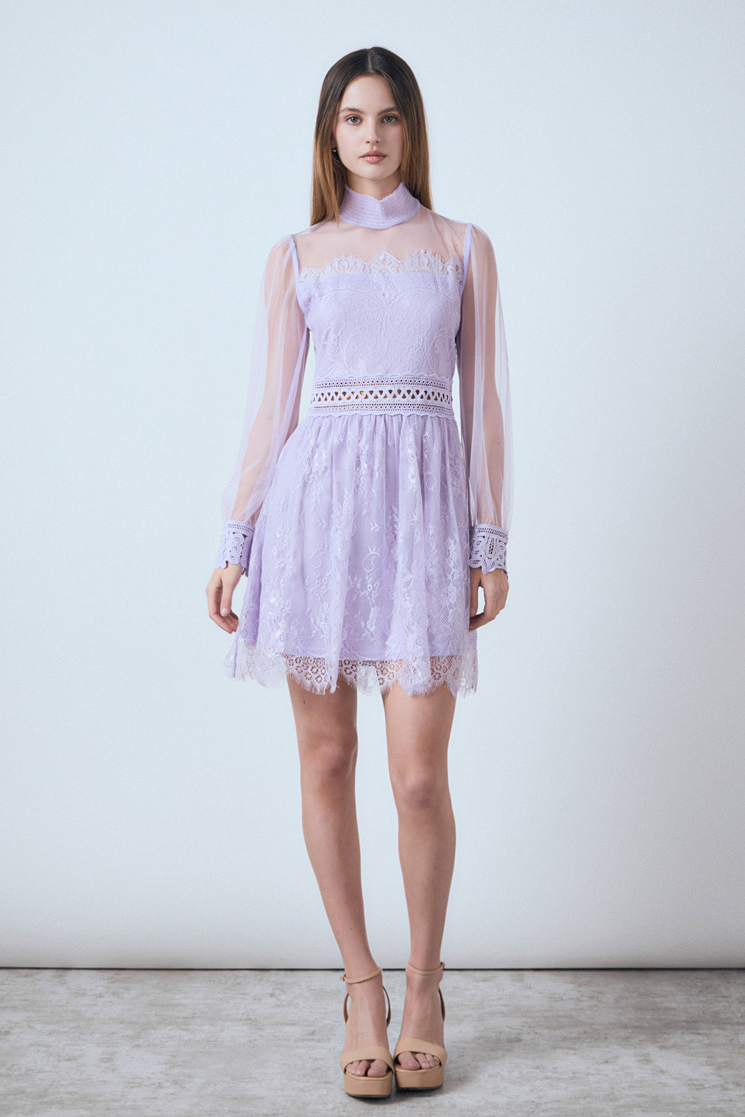 Norma Long Sleeve Lace Trim Mini Dress