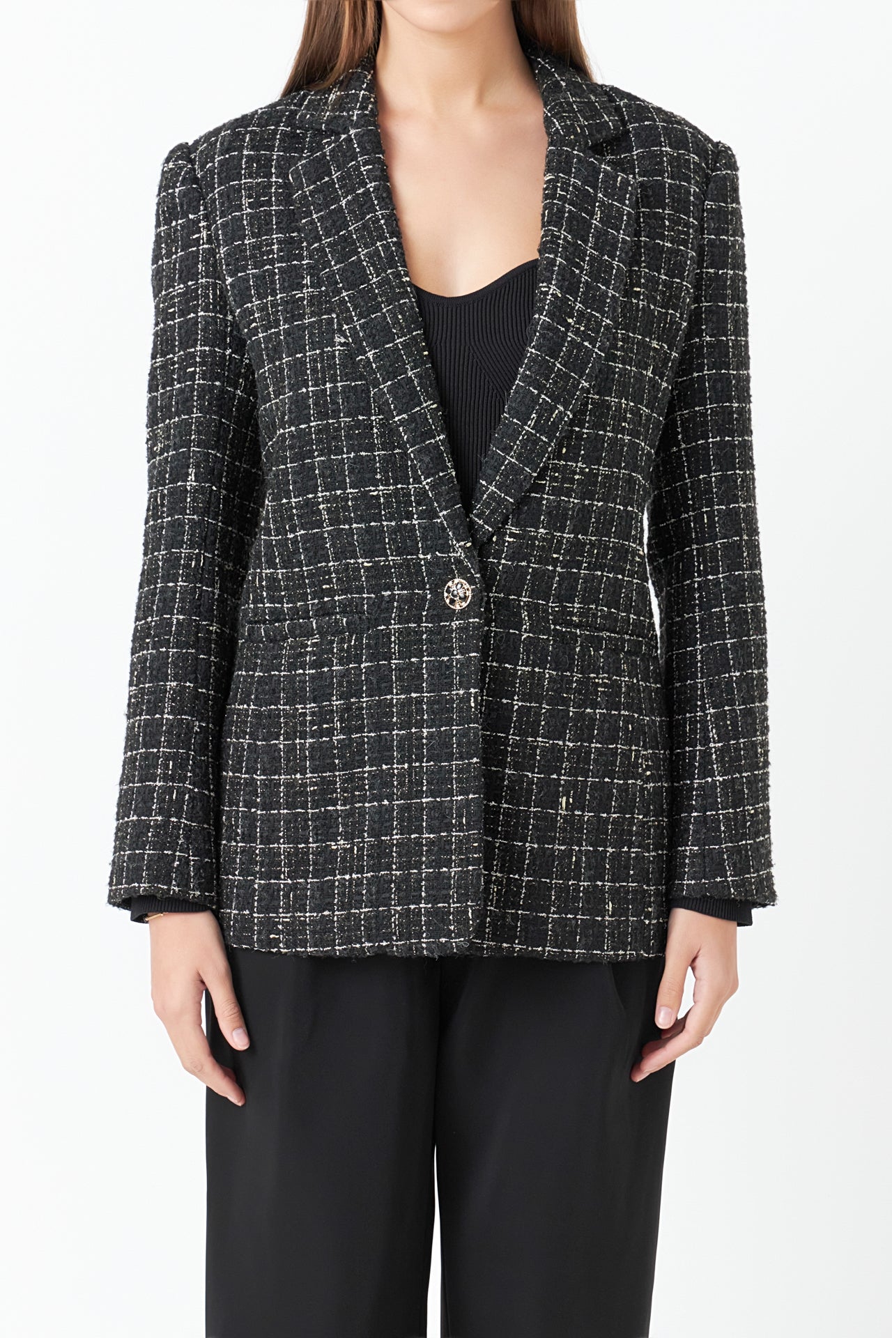 Endless Rose - Tweed Jacket with Lace Collar Black / Xs