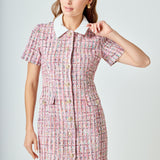 Multi Tweed Collared Short Sleeve Dress