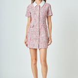 Multi Tweed Collared Short Sleeve Dress
