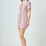 Multi Tweed Collared Short Sleeve Dress