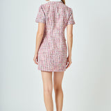 Multi Tweed Collared Short Sleeve Dress