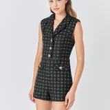 Sleeveless Tweed Suited Romper