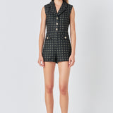 Sleeveless Tweed Suited Romper