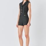 Sleeveless Tweed Suited Romper