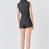 Sleeveless Tweed Suited Romper