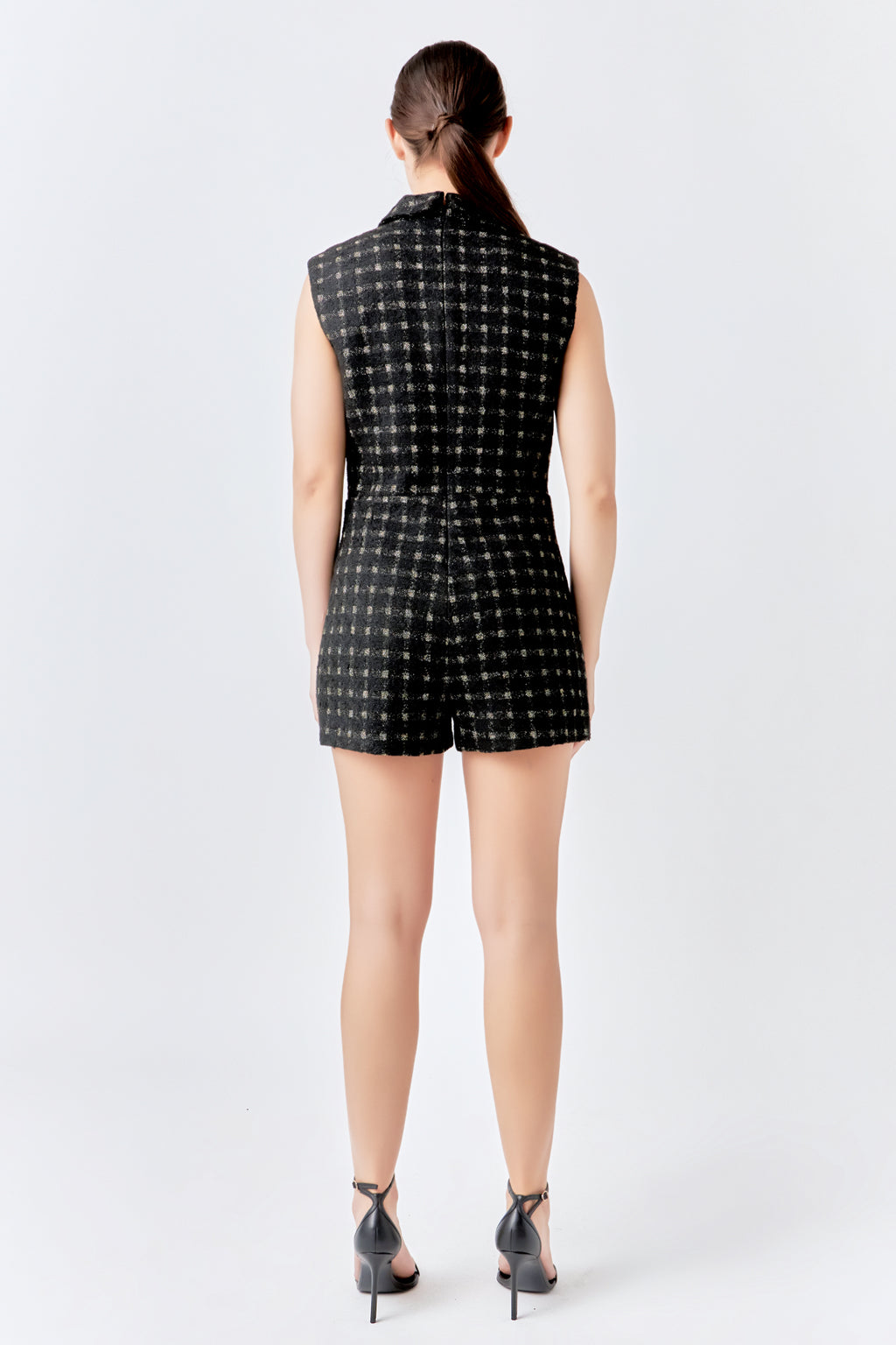 Sleeveless Tweed Suited Romper