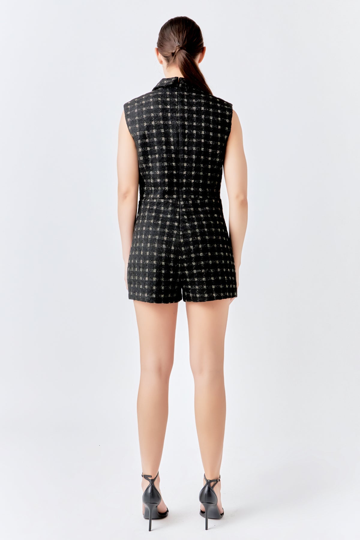Sleeveless Tweed Suited Romper