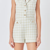 Sleeveless Tweed Suited Romper