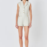 Sleeveless Tweed Suited Romper