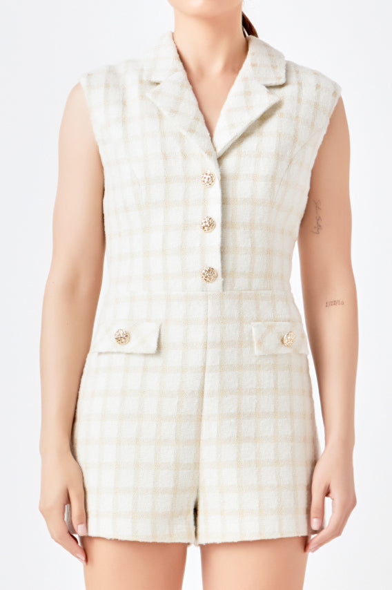 Endless Rose - Sleeveless Tweed Suited Romper - Rompers in Women's Clothing available at endlessrose.com