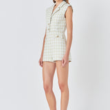 Sleeveless Tweed Suited Romper