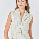 Sleeveless Tweed Suited Romper