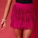 Faux Suede Fringe Mini Skirt
