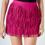Faux Suede Fringe Mini Skirt