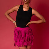 Faux Suede Fringe Mini Skirt