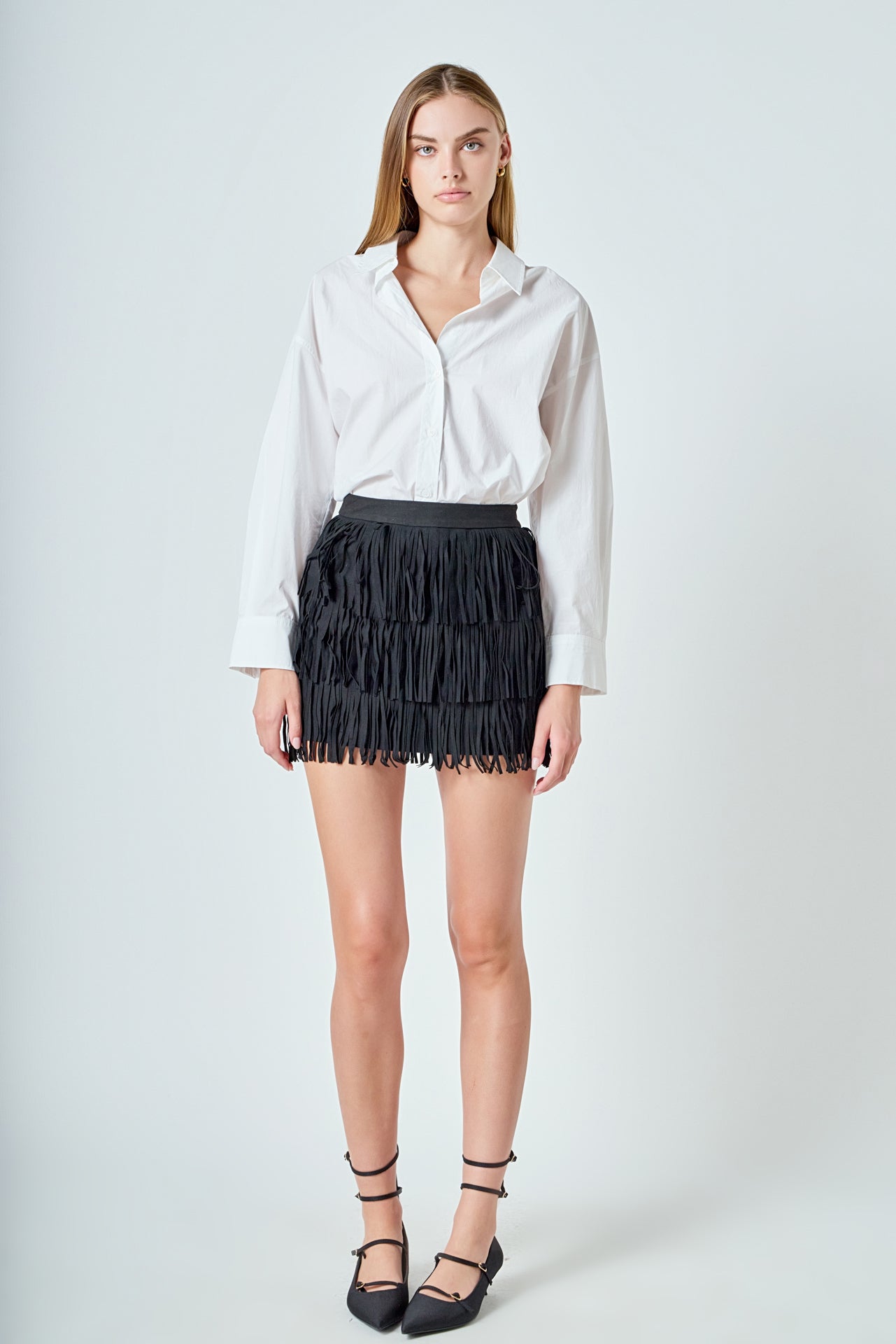 Faux Suede Fringe Mini Skirt