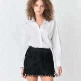 Faux Suede Fringe Mini Skirt