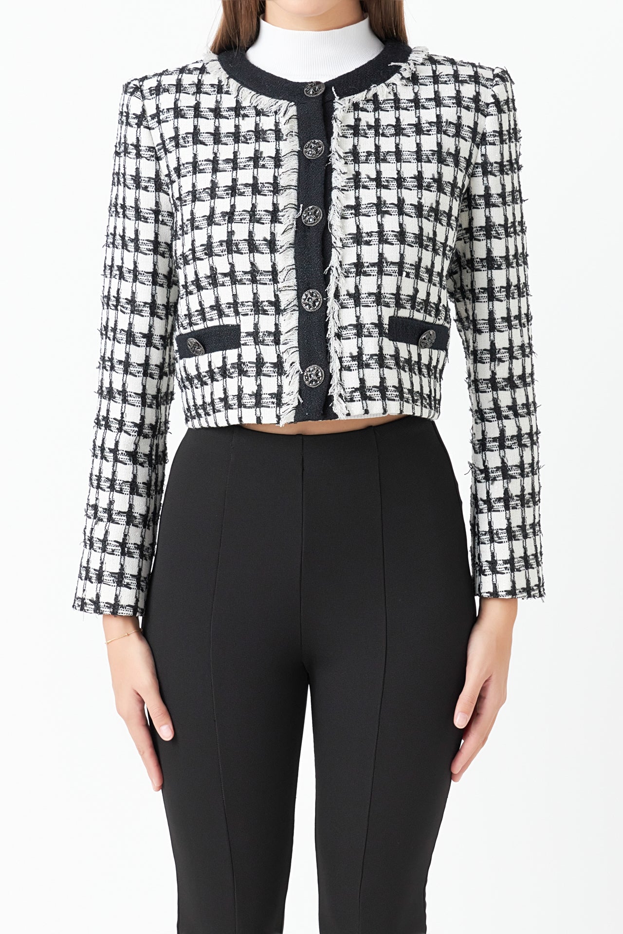 Premium Cropped Tweed Jacket With Fringe – Endless Rose