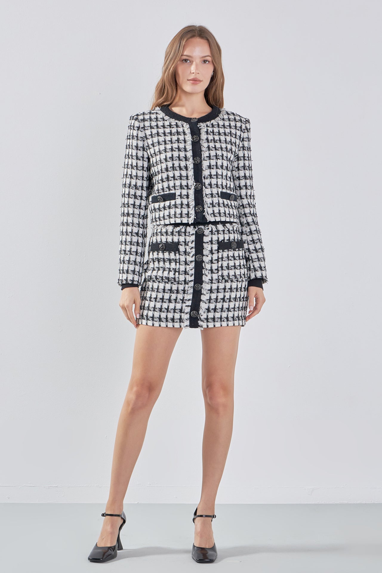 Black and white tweed blazer