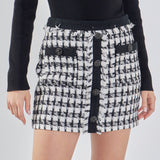 Premium Tweed Mini Skirt With Fringe