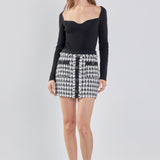 Premium Tweed Mini Skirt With Fringe