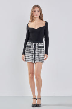 Premium Tweed Mini Skirt With Fringe