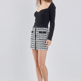 Premium Tweed Mini Skirt With Fringe