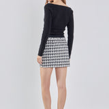 Premium Tweed Mini Skirt With Fringe