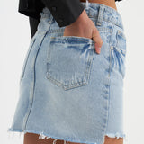 High Low Acid Wash Denim Skirt