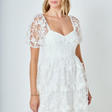 Crochet Lace Bustier Puff Mini Dress