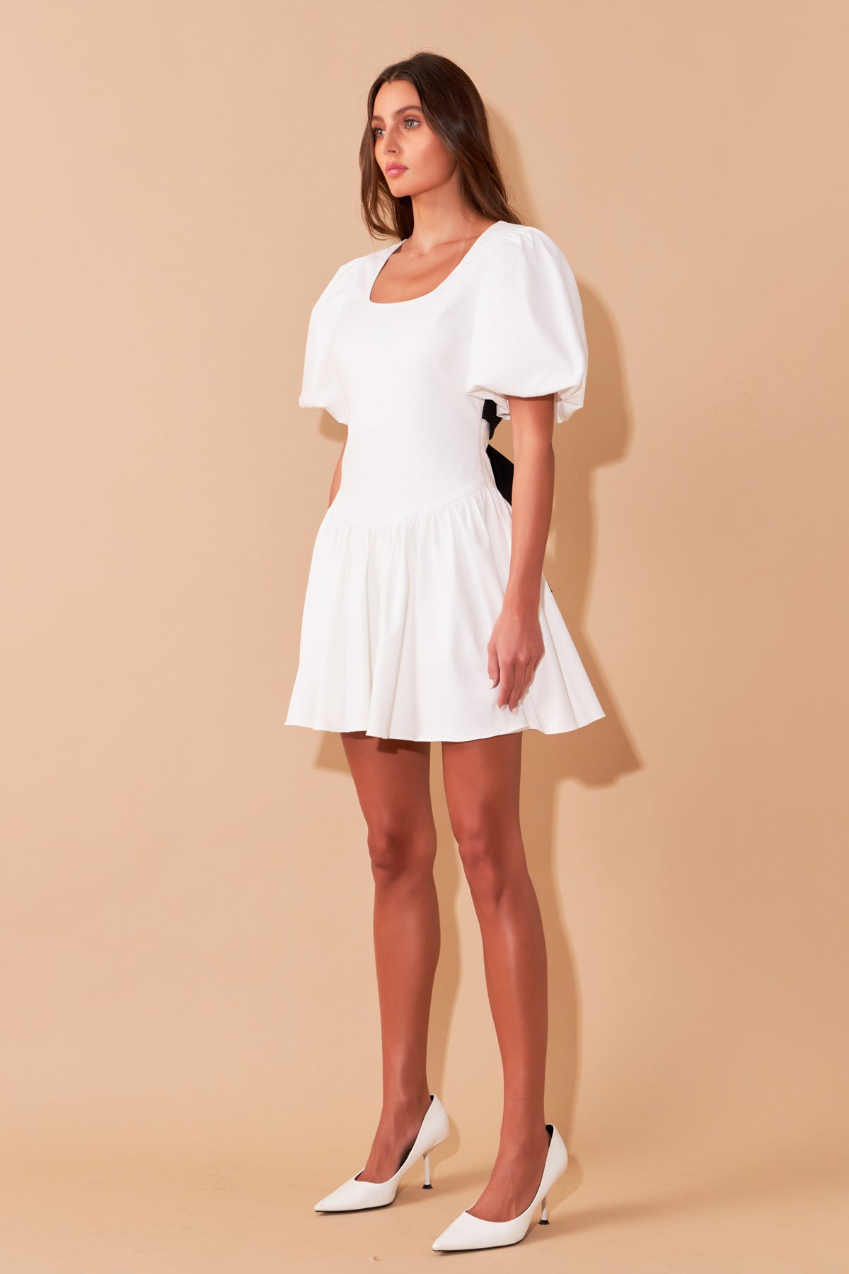 Contrast Bow Low Back Mini Dress
