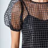 Sequined Mesh Grid Top