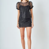 Sequined Mesh Grid Top