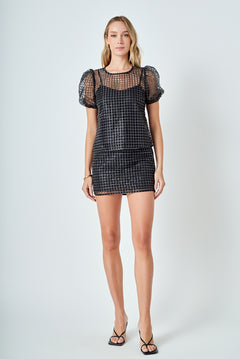 Sequined Mesh Grid Top