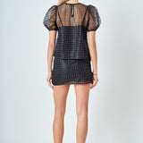Sequined Mesh Grid Top