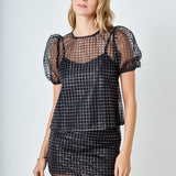 Sequined Mesh Grid Top