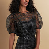Sequins Mesh Grid Top