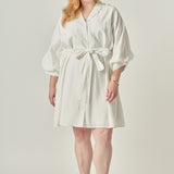 Blouson Sleeve Belted Shirt Dress