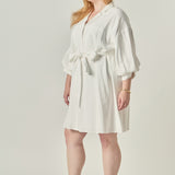Blouson Sleeve Belted Shirt Dress