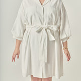Blouson Sleeve Belted Shirt Dress