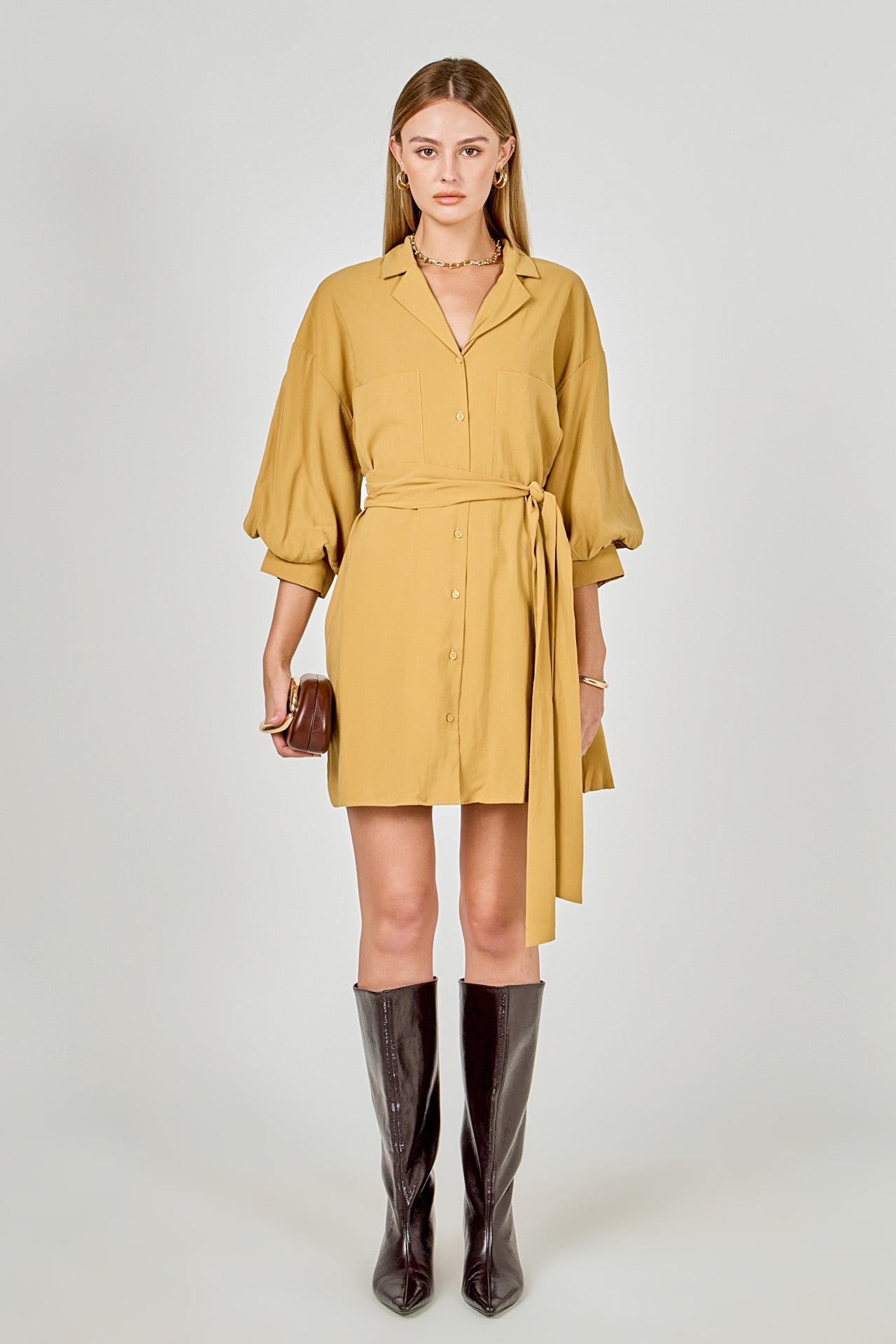 Belted Mini Shirt Dress