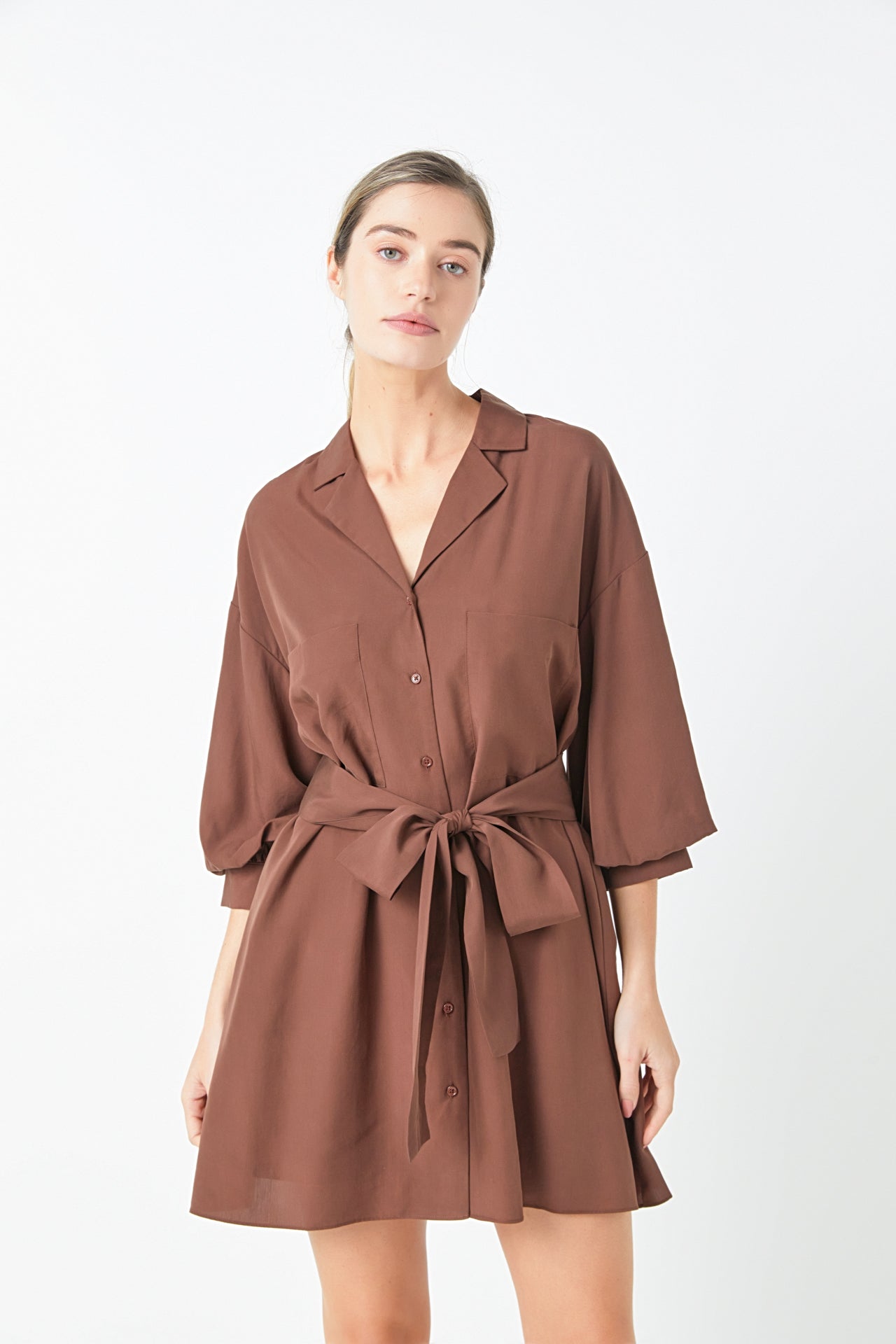 Endless Rose - Belted Mini Shirt Dress Black / M Endless Rose - Belted Mini Shirt Dress Black / M