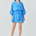 Endless Rose - Belted Mini Shirt Dress OCEAN BLUE / M Endless Rose - Belted Mini Shirt Dress OCEAN BLUE / M