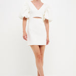 cut out mini dress with puff sleeves Ariarne Puff Sleeve Cut-Out Waist Mini Dress White XXL