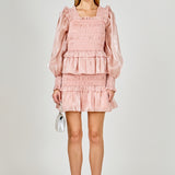 Sheen Smocked Long Sleeve Mini Dress